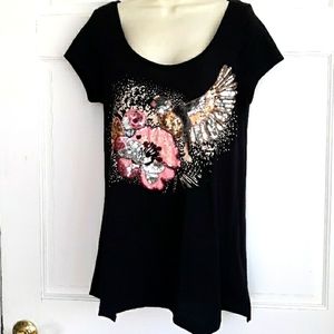 Vintage H&M tunic t-shirt with sequined embroidery in black multi